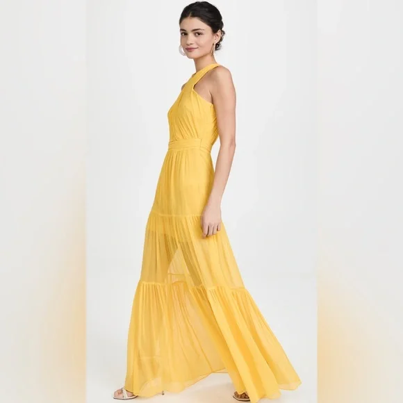 NWT $698 Veronica Beard Women's Yellow Florencia Silk Tiered Gown Dress - Picture 4 of 11